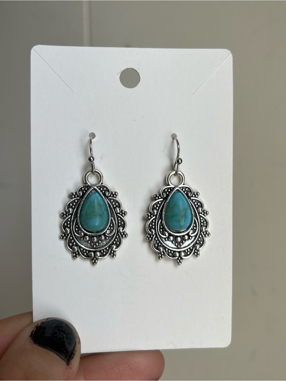 Bohemian Teardrop Turquoise Dangle Earrings - Unbranded